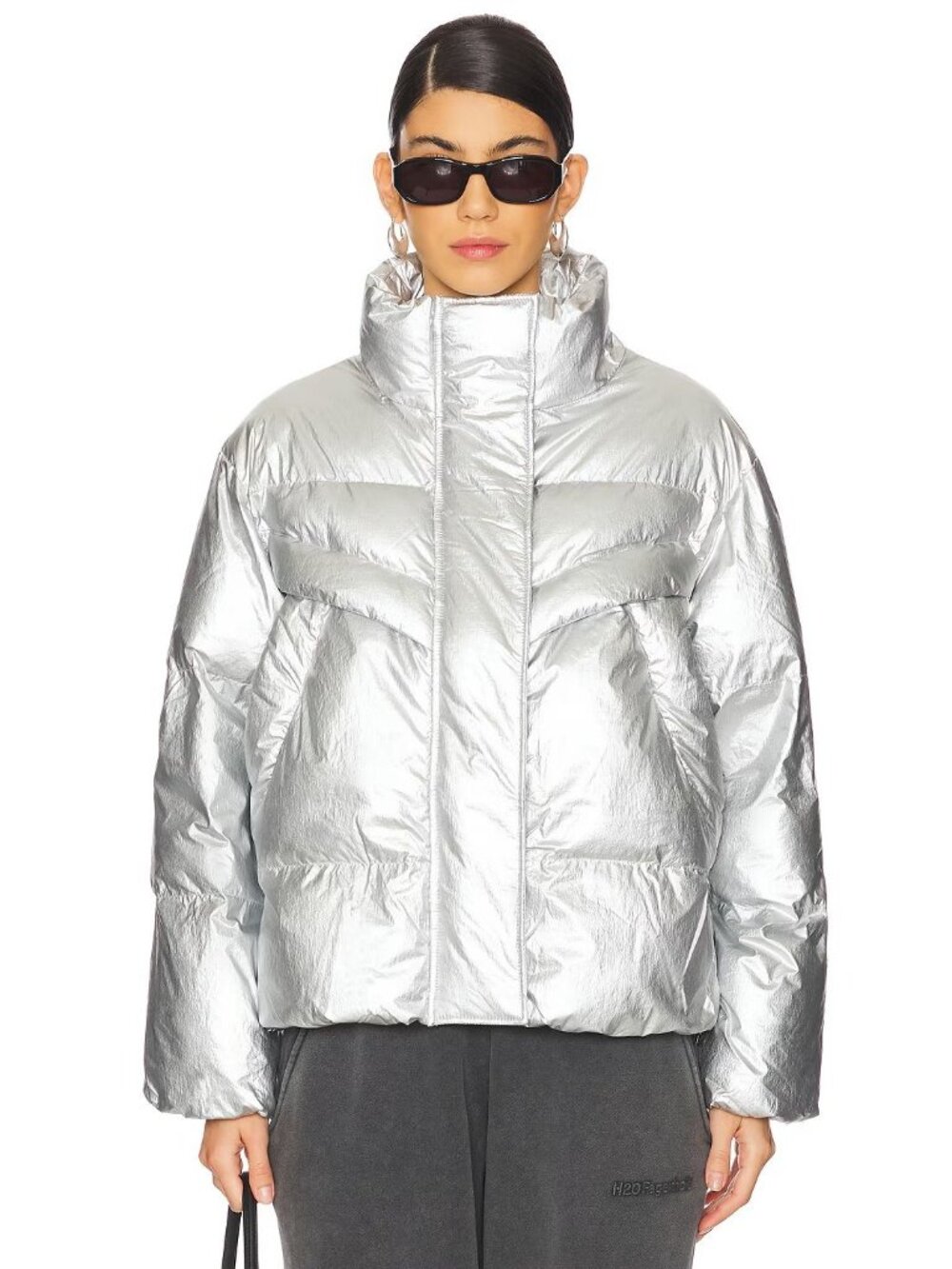 Pistola Sascha Disco Metallic Silver Puffer Jacket Size M Women Winter Coat New